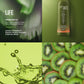 A refreshing and vibrant Jamaican green juice in a bright green hue, with an orange cap and label adorned with neon orange and orange dots. Kiwi, set against a backdrop of a lush forest. It is simply life in a bottle. 